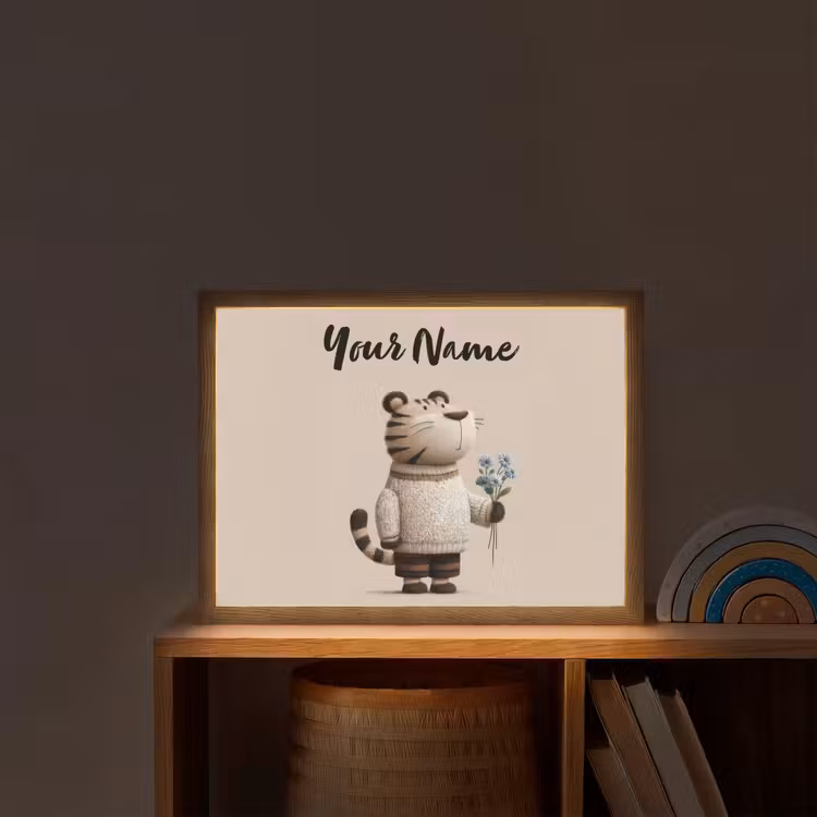 Tijger - Blauwe bloemen - Rustig Light Box met batterij (Wandlamp kind) middel -sfeer1_kind