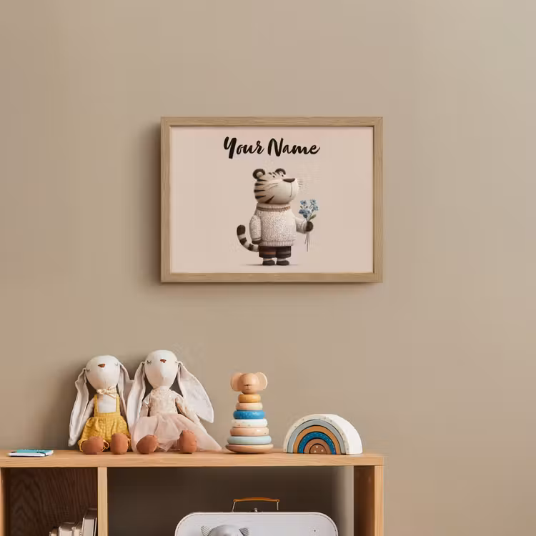 Tijger - Blauwe bloemen - Rustig Light Box met batterij (Wandlamp kind) middel -sfeer2_kind