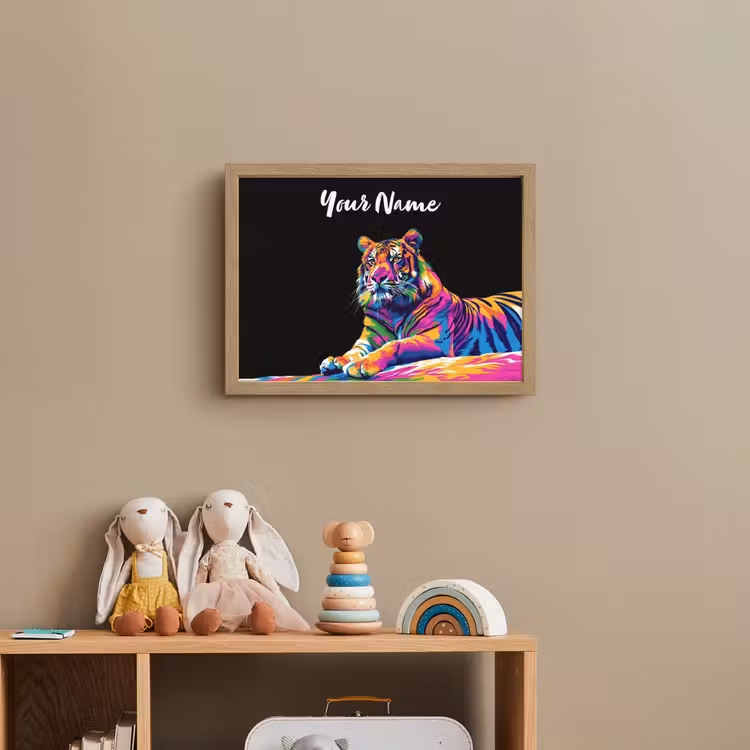 Tijger - Kleurrijk - Dieren - Zwart - Neon Light Box met batterij (Wandlamp kind) middel -sfeer2_kind