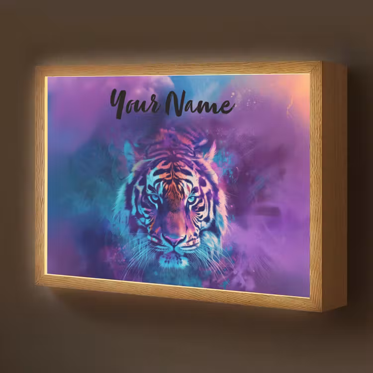 Tijger - Kleurrijk - Rook - Dieren Light Box met batterij (Wandlamp kind) middel -z3d_website