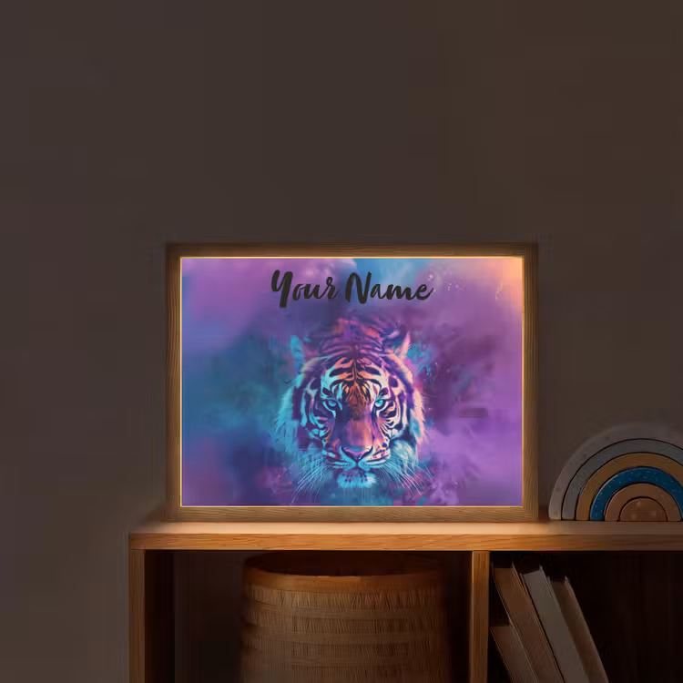 Tijger - Kleurrijk - Rook - Dieren Light Box met batterij (Wandlamp kind) middel -sfeer1_kind