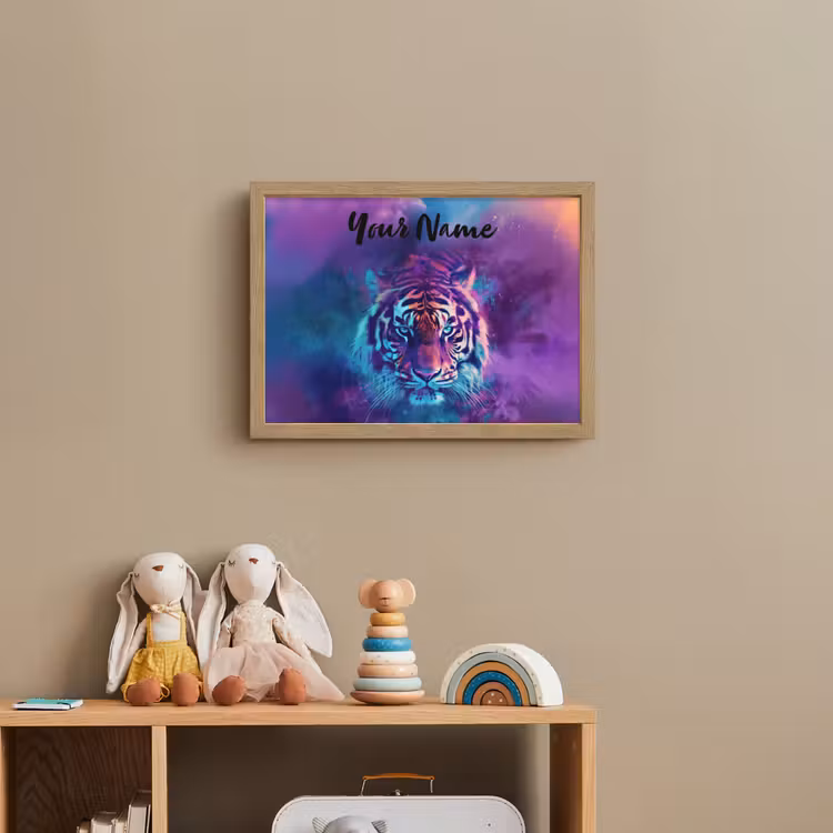Tijger - Kleurrijk - Rook - Dieren Light Box met batterij (Wandlamp kind) middel -sfeer2_kind
