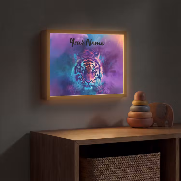 Tijger - Kleurrijk - Rook - Dieren Light Box met batterij (Wandlamp kind) middel -sfeer5_kind