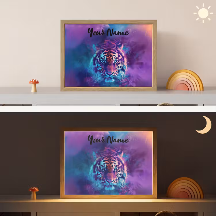Tijger - Kleurrijk - Rook - Dieren Light Box met batterij (Wandlamp kind) middel -sfeer3_kind