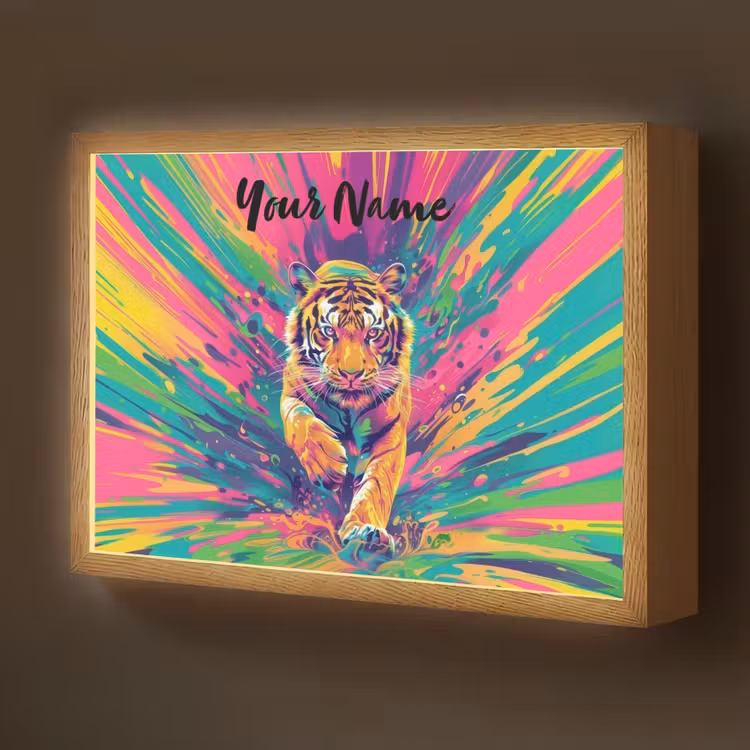 Tijger - Wilde dieren - Kleurrijk - Verflook Light Box met batterij (Wandlamp kind) middel -z3d_website