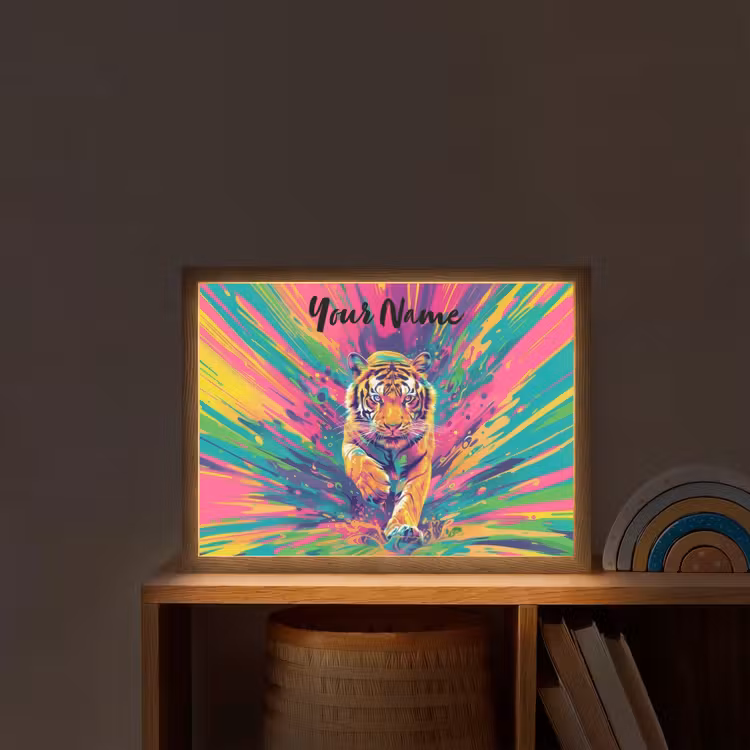 Tijger - Wilde dieren - Kleurrijk - Verflook Light Box met batterij (Wandlamp kind) middel -sfeer1_kind