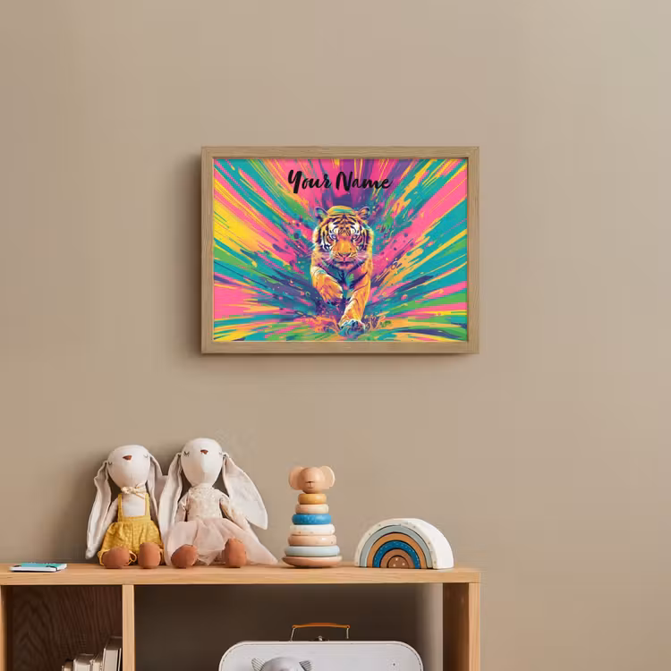 Tijger - Wilde dieren - Kleurrijk - Verflook Light Box met batterij (Wandlamp kind) middel -sfeer2_kind