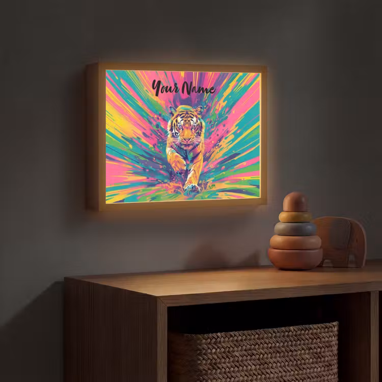 Tijger - Wilde dieren - Kleurrijk - Verflook Light Box met batterij (Wandlamp kind) middel -sfeer5_kind