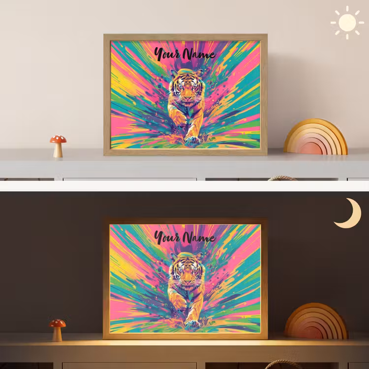Tijger - Wilde dieren - Kleurrijk - Verflook Light Box met batterij (Wandlamp kind) middel -sfeer3_kind