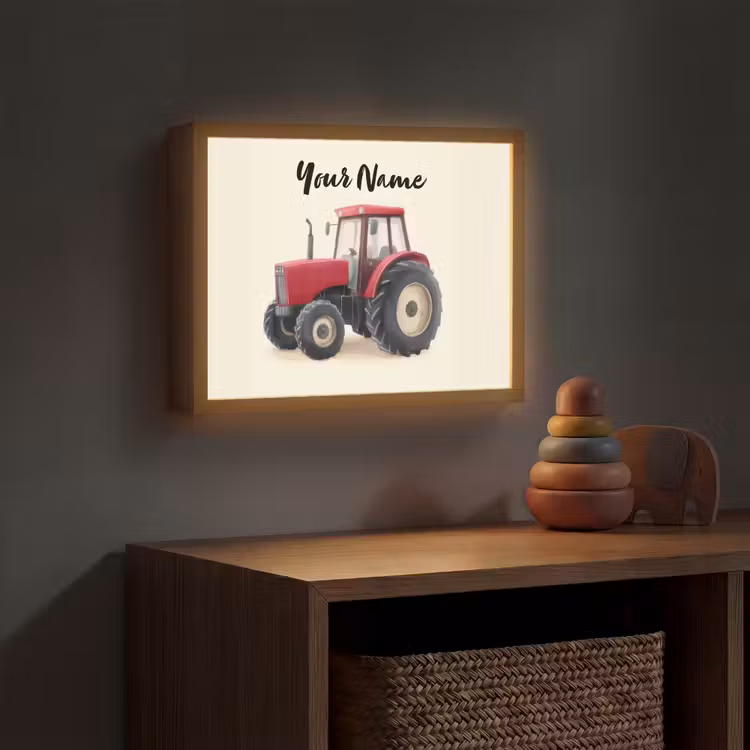 Tractor - Getekend - Rood Light Box met batterij (Wandlamp kind) middel -sfeer5_kind