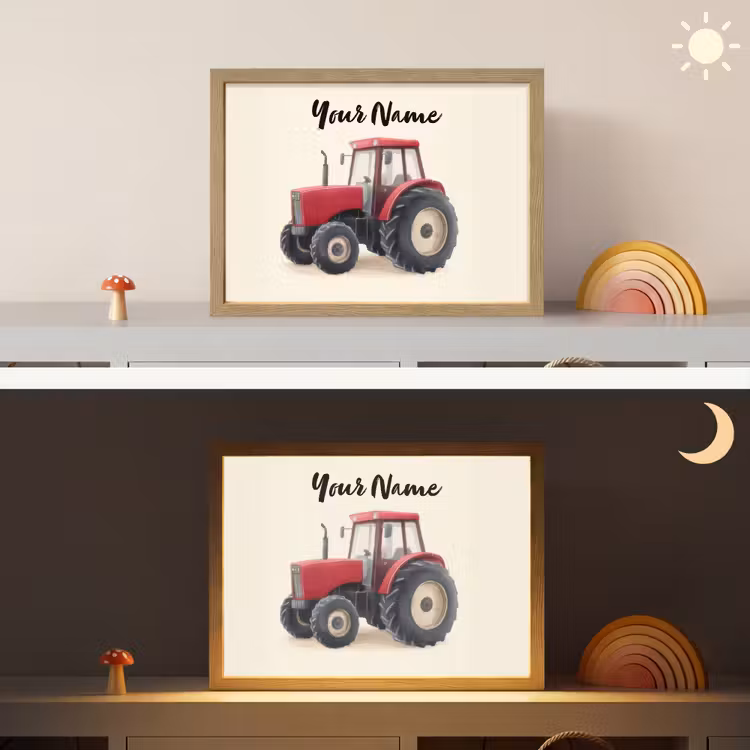Tractor - Getekend - Rood Light Box met batterij (Wandlamp kind) middel -sfeer3_kind