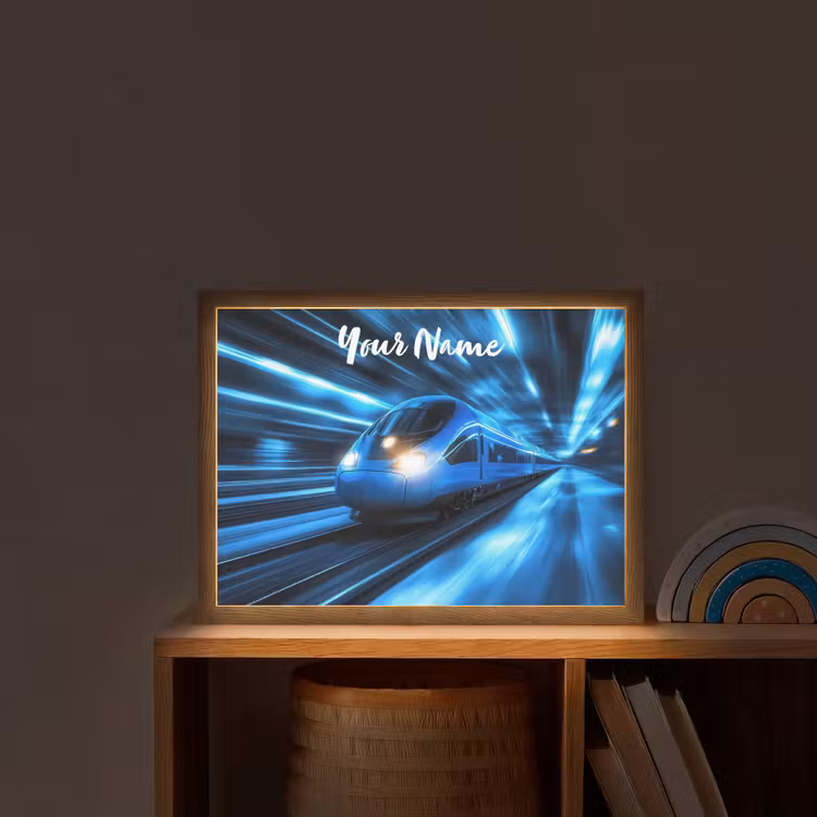 Trein - Blauw - Neon Light Box met batterij (Wandlamp kind) middel -sfeer1_kind