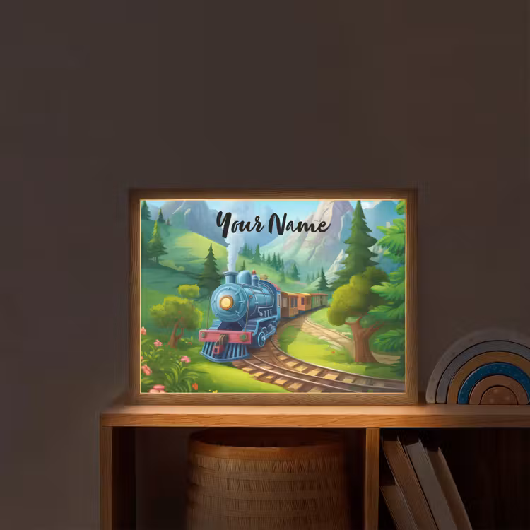 Trein - Bloemen - Kinderen - Natuur Light Box met batterij (Wandlamp kind) middel -sfeer1_kind