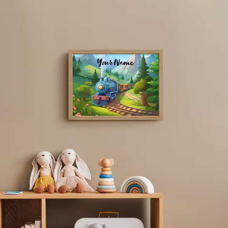 Trein - Bloemen - Kinderen - Natuur Light Box met batterij (Wandlamp kind) middel -sfeer2_kind