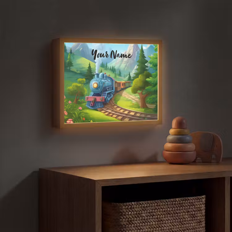 Trein - Bloemen - Kinderen - Natuur Light Box met batterij (Wandlamp kind) middel -sfeer5_kind