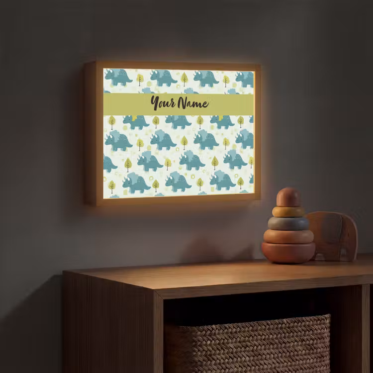 Triceratop - Dino - Stippen - Boompjes Light Box met batterij (Wandlamp kind) middel -sfeer5_kind