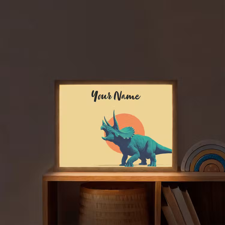 Triceratops - Hoorns - Cirkel - Oranje Light Box met batterij (Wandlamp kind) middel -sfeer1_kind