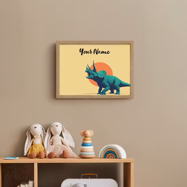 Triceratops - Hoorns - Cirkel - Oranje Light Box met batterij (Wandlamp kind) middel -sfeer2_kind
