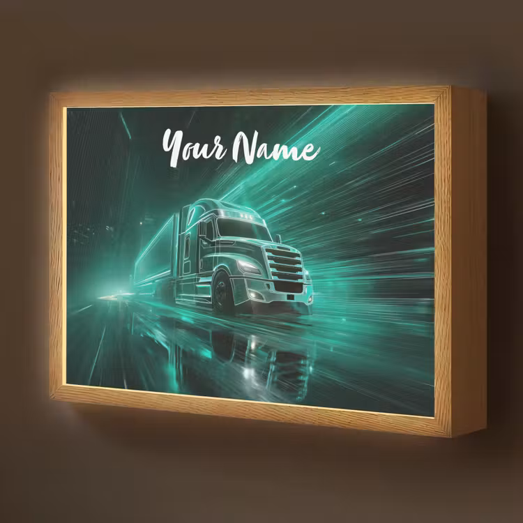 Vrachtwagen - Stad - Groen - Neon Light Box met batterij (Wandlamp kind) middel -z3d_website