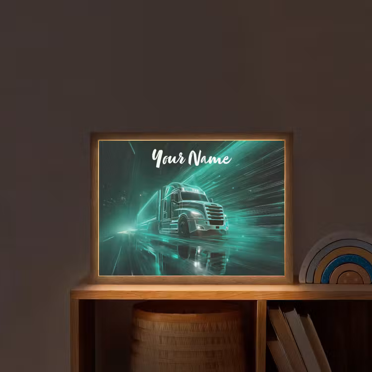 Vrachtwagen - Stad - Groen - Neon Light Box met batterij (Wandlamp kind) middel -sfeer1_kind