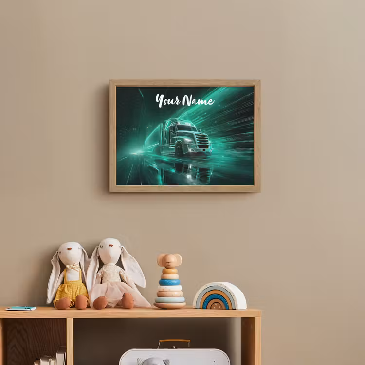 Vrachtwagen - Stad - Groen - Neon Light Box met batterij (Wandlamp kind) middel -sfeer2_kind