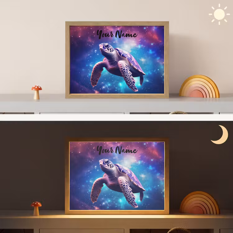 Schildpad - Dier - Galaxy - Ruimte Light Box met batterij (Wandlamp kind) middel -sfeer3_kind