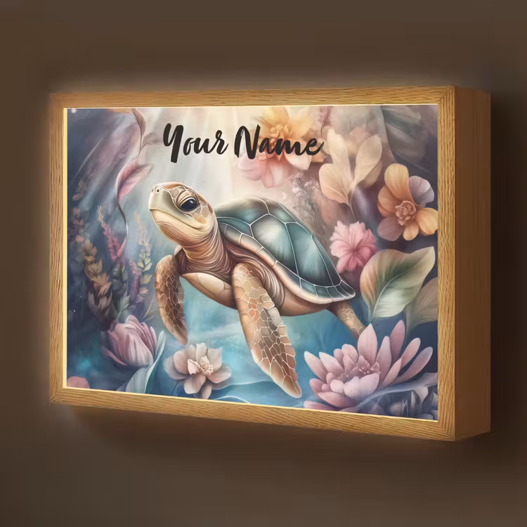 Schildpad - Bloemen - Onderwater Light Box met batterij (Wandlamp kind) middel -z3d_website