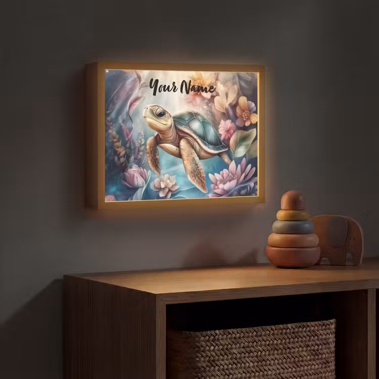 Schildpad - Bloemen - Onderwater Light Box met batterij (Wandlamp kind) middel -sfeer5_kind