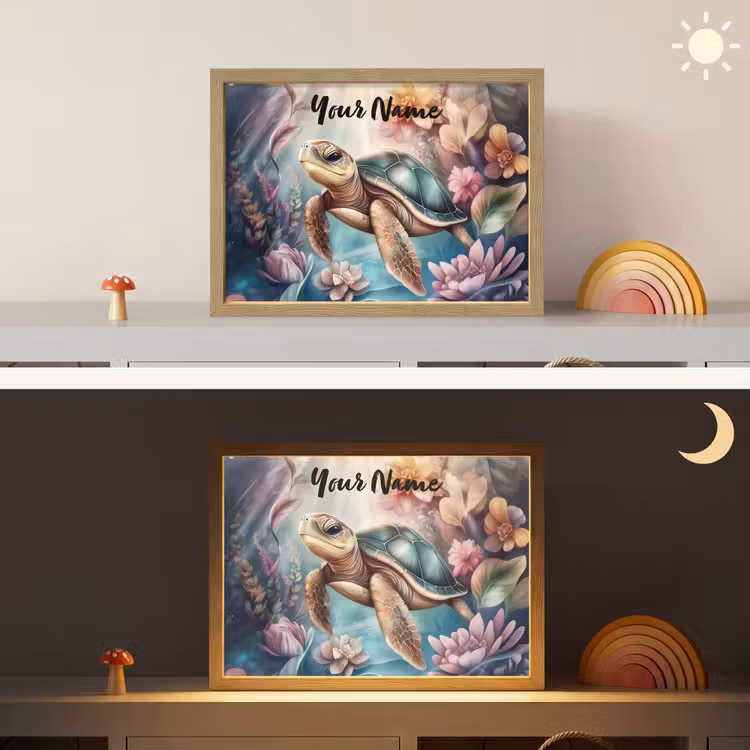 Schildpad - Bloemen - Onderwater Light Box met batterij (Wandlamp kind) middel -sfeer3_kind