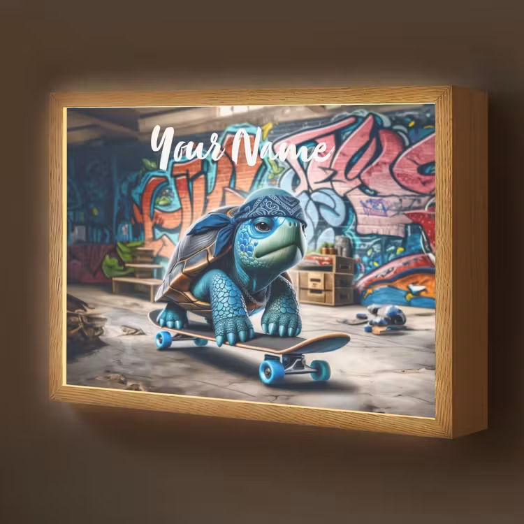 Schildpad - Graffiti - Skateboard - Jongens Light Box met batterij (Wandlamp kind) middel -z3d_website