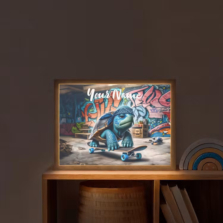 Schildpad - Graffiti - Skateboard - Jongens Light Box met batterij (Wandlamp kind) middel -sfeer1_kind