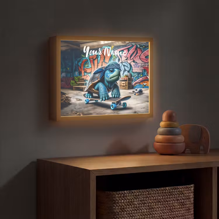 Schildpad - Graffiti - Skateboard - Jongens Light Box met batterij (Wandlamp kind) middel -sfeer5_kind