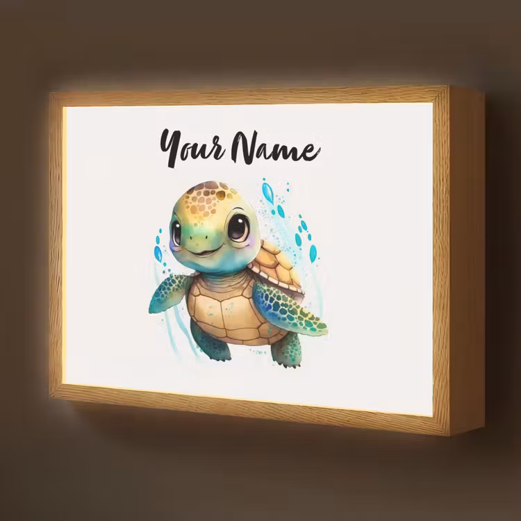 Schildpad - Waterverf - Kleuren - Dieren - Meisjes - Jongens Light Box met batterij (Wandlamp kind) middel -z3d_website