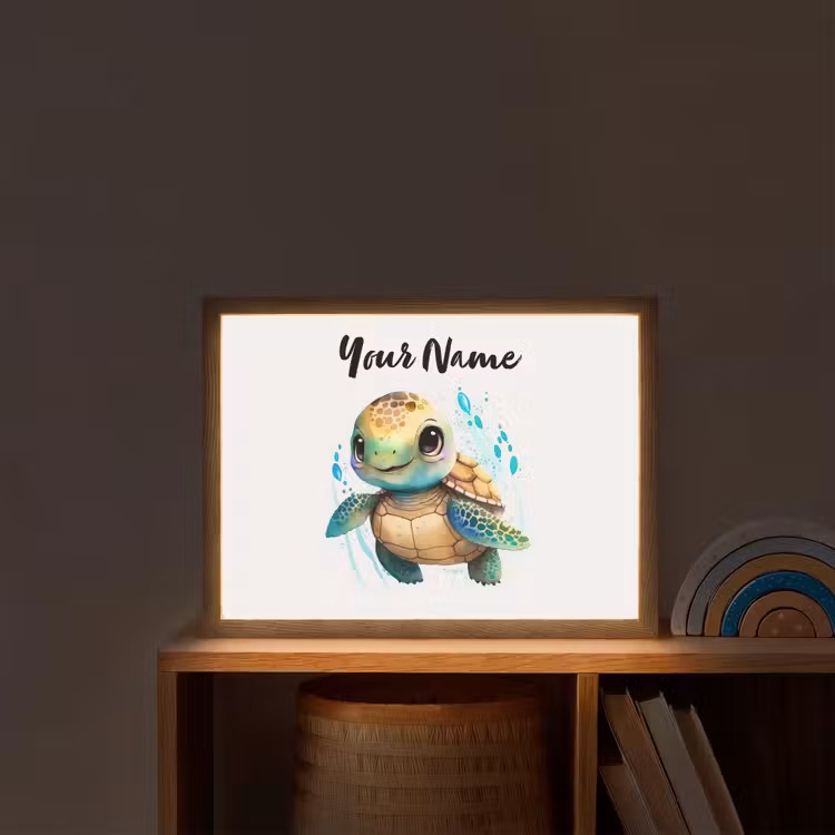 Schildpad - Waterverf - Kleuren - Dieren - Meisjes - Jongens Light Box met batterij (Wandlamp kind) middel -sfeer1_kind
