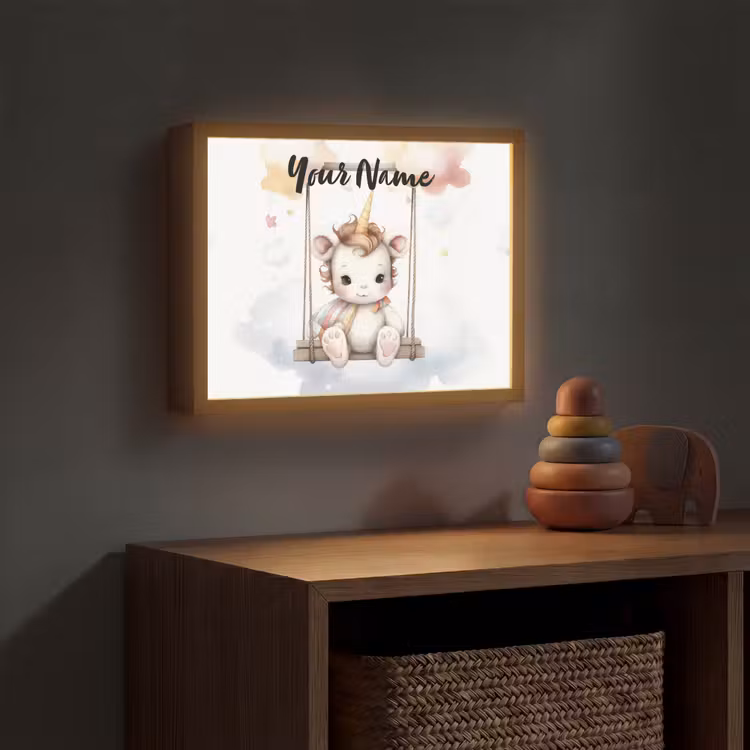 Eenhoorn - Dier - Kinderen - Unicorn Light Box met batterij (Wandlamp kind) middel -sfeer5_kind