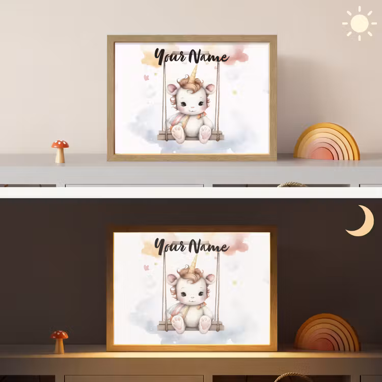Eenhoorn - Dier - Kinderen - Unicorn Light Box met batterij (Wandlamp kind) middel -sfeer3_kind