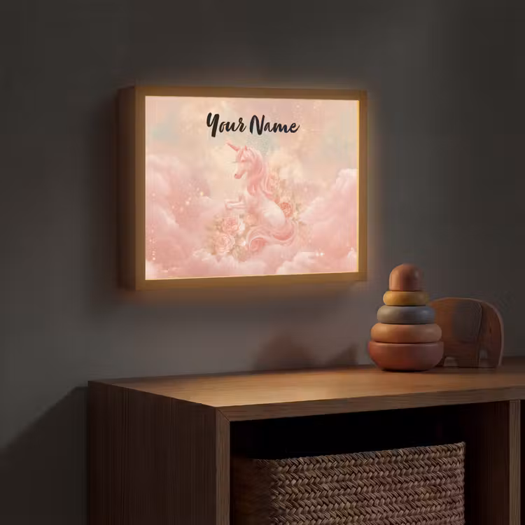 Eenhoorn - Wolken - Roze Light Box met batterij (Wandlamp kind) middel -sfeer5_kind