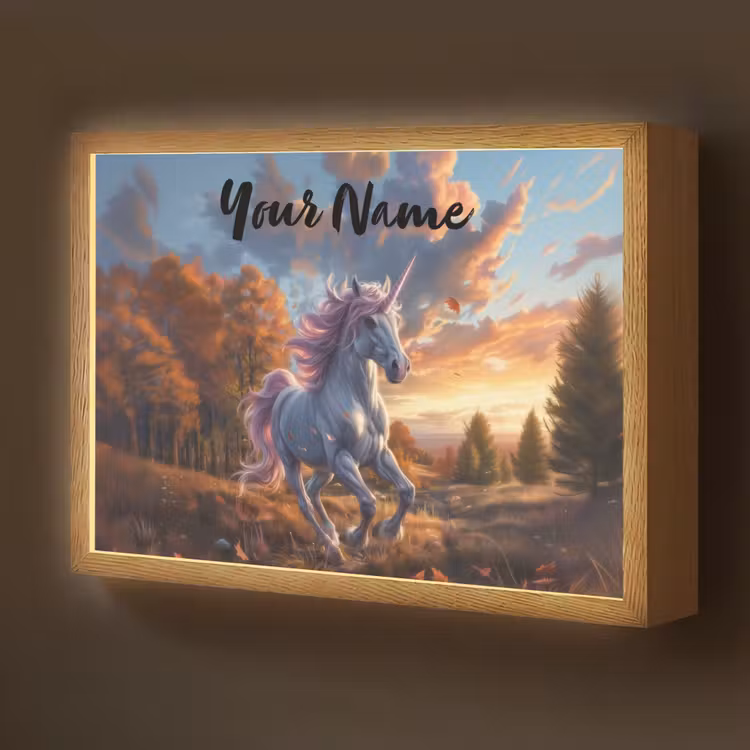 Eenhoorn - Sprookjes dier - Natuur - Meisjes Light Box met batterij (Wandlamp kind) middel -z3d_website