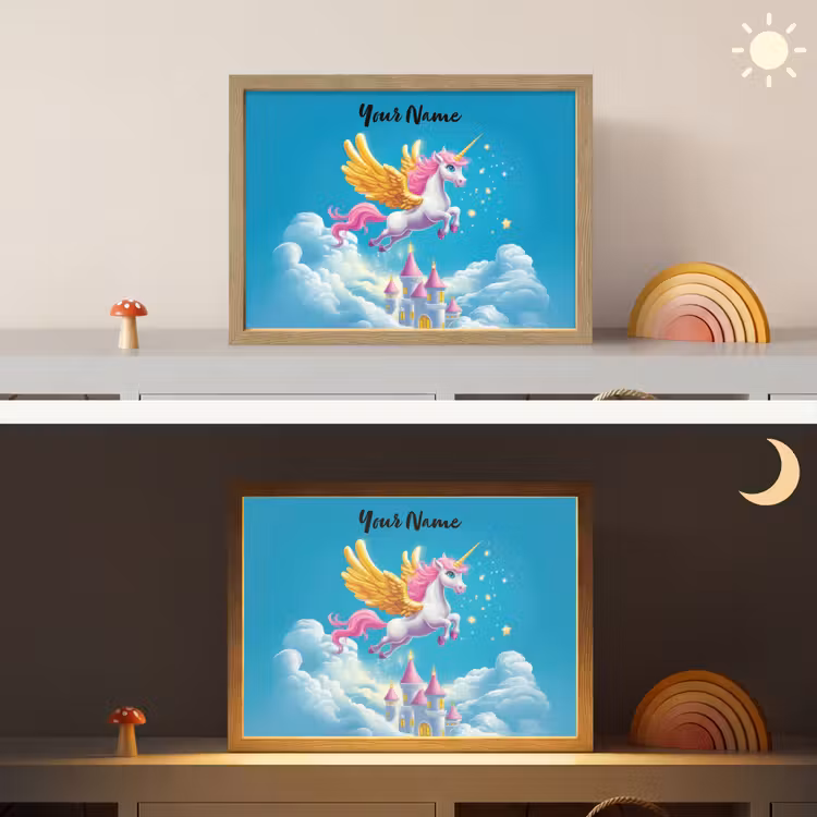 Eenhoorn - Fantasie - Kasteel Light Box met batterij (Wandlamp kind) middel -sfeer3_kind