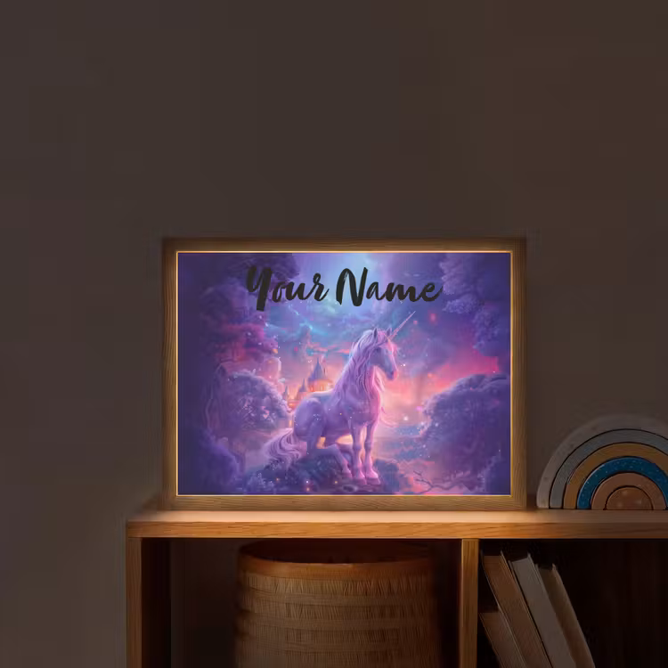 Eenhoorn - Fantasy - Kasteel - Meisje - Paars - Roze Light Box met batterij (Wandlamp kind) middel -sfeer1_kind