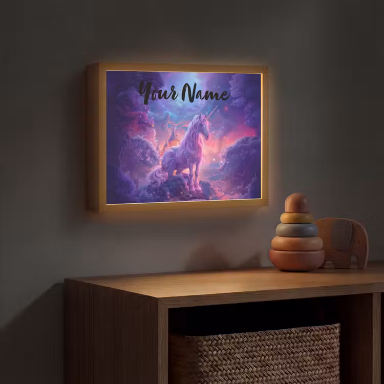 Eenhoorn - Fantasy - Kasteel - Meisje - Paars - Roze Light Box met batterij (Wandlamp kind) middel -sfeer5_kind