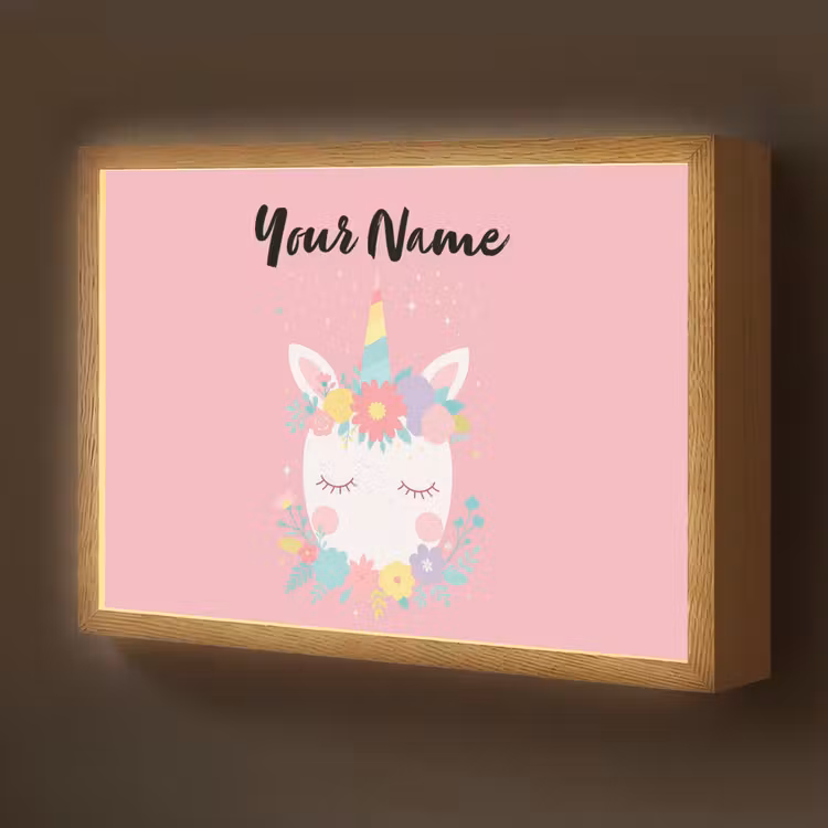 Eenhoorn - Bloemen - Roze Light Box met batterij (Wandlamp kind) middel -z3d_website