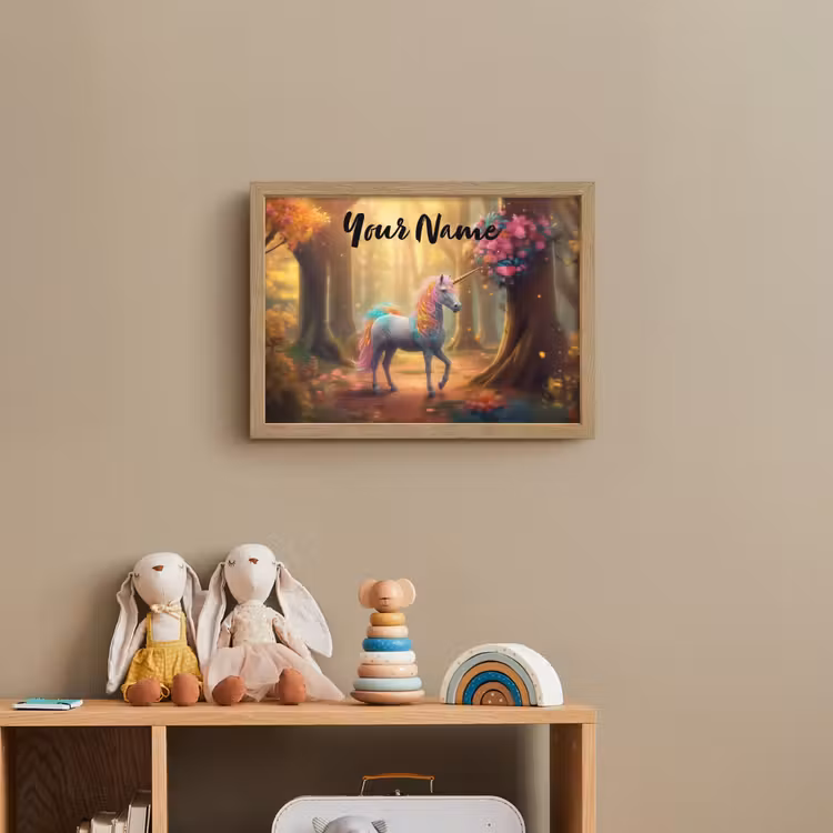 Eenhoorn - Bos - Kleurrijk - Bloemen - Meiden Light Box met batterij (Wandlamp kind) middel -sfeer2_kind