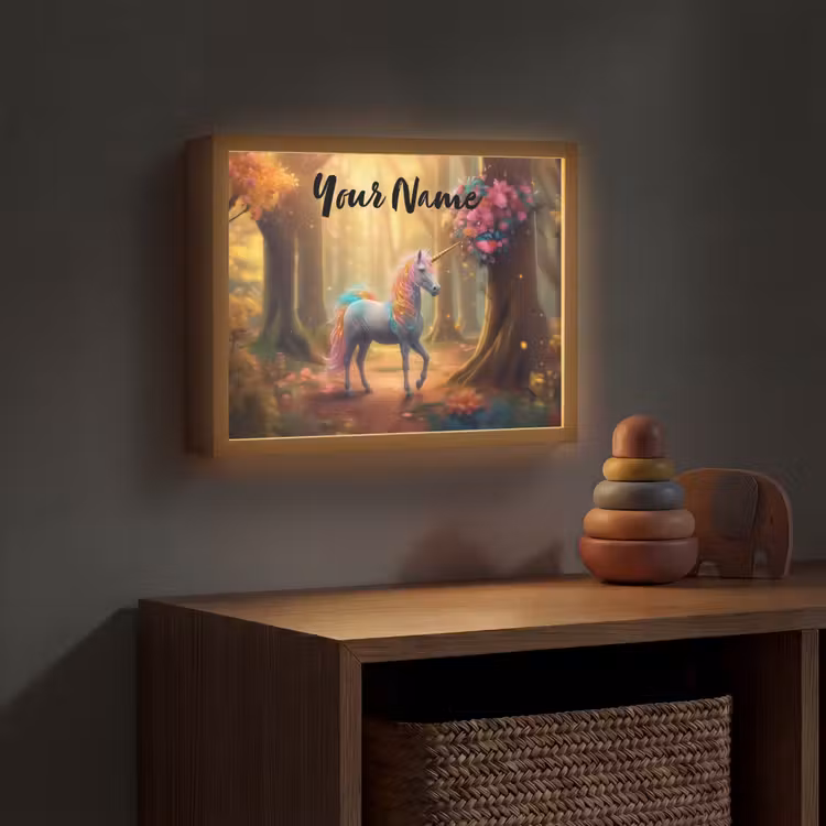 Eenhoorn - Bos - Kleurrijk - Bloemen - Meiden Light Box met batterij (Wandlamp kind) middel -sfeer5_kind