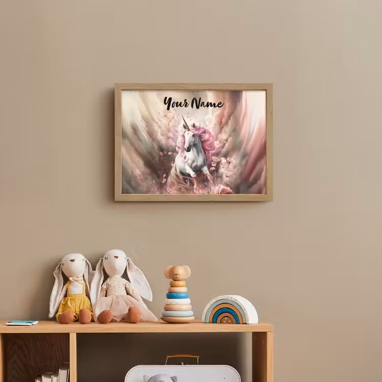 Eenhoorn - Meisje - Roze - Bloemen - Sprookje Light Box met batterij (Wandlamp kind) middel -sfeer2_kind