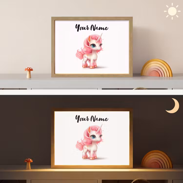 Unicorn - Meisjes - Kinderen - Eenhoorn - Roze Light Box met batterij (Wandlamp kind) middel -sfeer3_kind