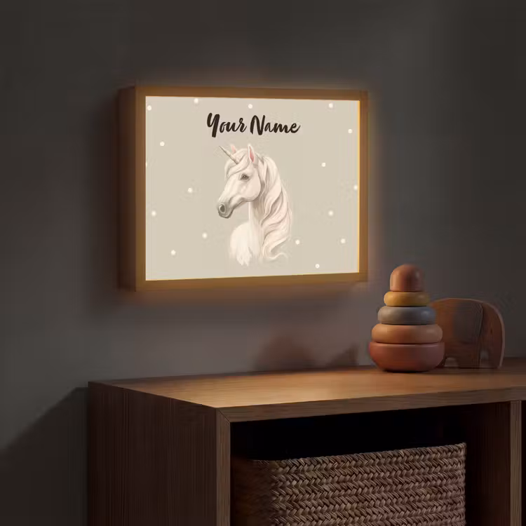 Eenhoorn - Manen - Stippen - Golven Light Box met batterij (Wandlamp kind) middel -sfeer5_kind