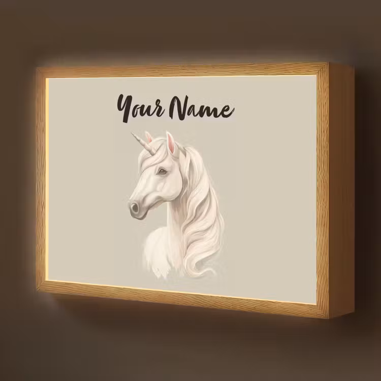 Eenhoorn - Manen - Golven - Wit Light Box met batterij (Wandlamp kind) middel -z3d_website