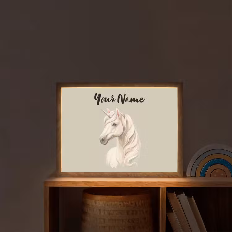 Eenhoorn - Manen - Golven - Wit Light Box met batterij (Wandlamp kind) middel -sfeer1_kind