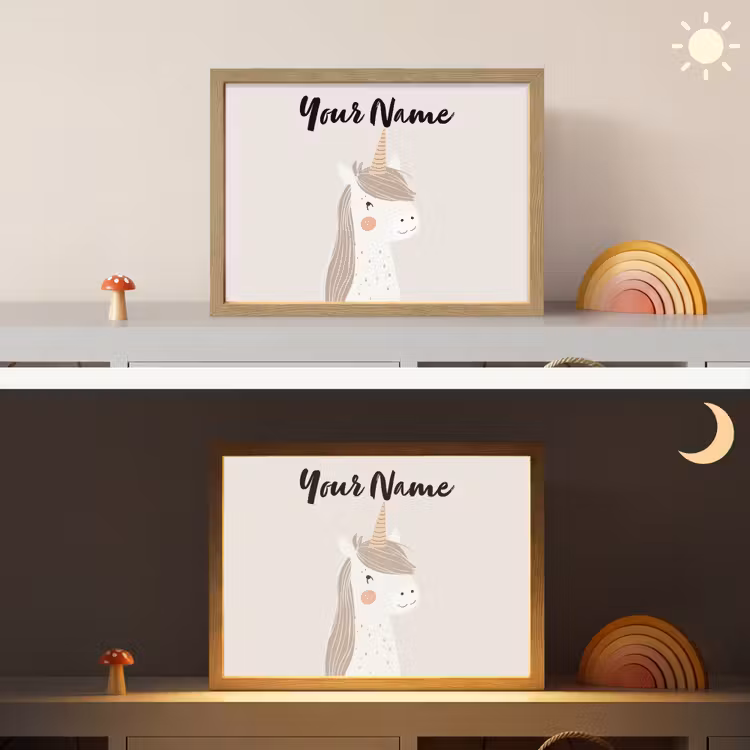 Eenhoorn - Pastel kleuren - Unicorn Light Box met batterij (Wandlamp kind) middel -sfeer3_kind